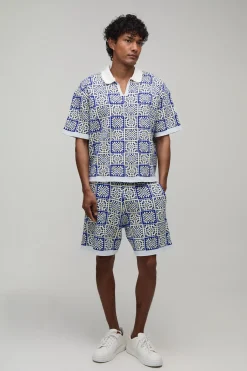 boohooMAN Ensemble Polo Et Short En Tricot Crochet Carré Ample Oversize<Homme Maille|Mailles