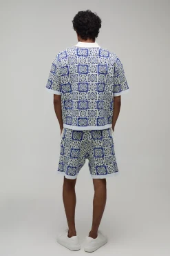 boohooMAN Ensemble Polo Et Short En Tricot Crochet Carré Ample Oversize<Homme Maille|Mailles
