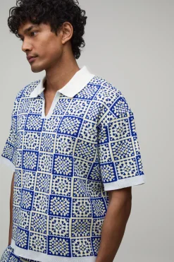 boohooMAN Ensemble Polo Et Short En Tricot Crochet Carré Ample Oversize<Homme Maille|Mailles