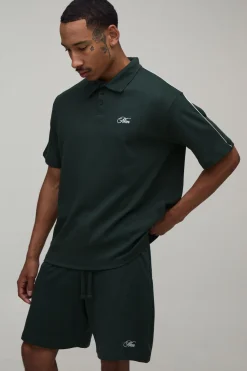 Ensemble Polo Et Short À Manches Courtes Oversize Ample Avec Passepoil Contrastant Et Broderie