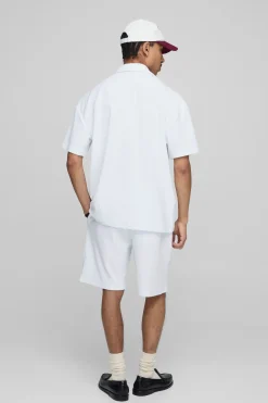 boohooMAN Ensemble polo et short Revere en tissu éponge brodé, surdimensionné<Homme Survêtements