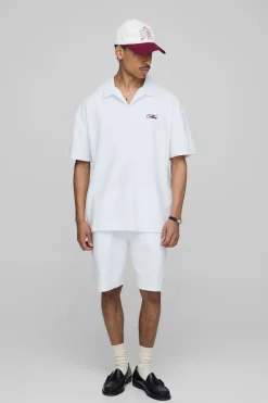 boohooMAN Ensemble polo et short Revere en tissu éponge brodé, surdimensionné<Homme Survêtements