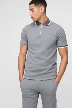 Ensemble Polo et Shorts à rayures en piqué interlock slim fit