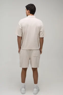 boohooMAN Ensemble Polo Gaufré Oversize Col Zippé & Short Ample<Homme Survêtements
