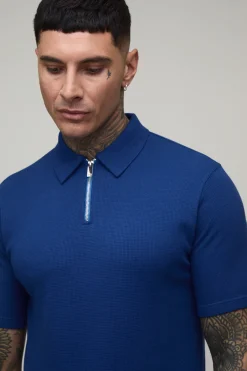 boohooMAN Ensemble Polo Grand Slim À Col Zippé Et Short En Jersey Gaufré<Homme Tout Afficher|Survêtements