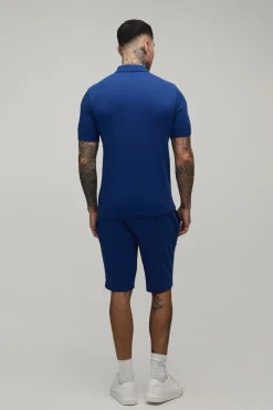 boohooMAN Ensemble Polo Grand Slim À Col Zippé Et Short En Jersey Gaufré<Homme Tout Afficher|Survêtements
