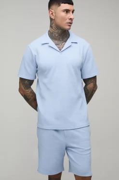 boohooMAN Ensemble Polo À Manches Courtes Et Short En Jersey Chevron Coupe Regular Tall<Homme Ensembles|Tout Afficher