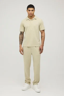 Ensemble Polo À Manches Courtes En Jersey Chevrons Et Pantalon Fuselé