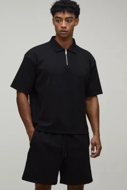 boohooMAN Ensemble Polo Oversize Ample À Manches Courtes En Jersey Interlock Et Short À Pinces<Homme Ensembles|Survêtements