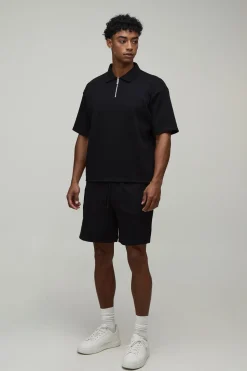 boohooMAN Ensemble Polo Oversize Ample À Manches Courtes En Jersey Interlock Et Short À Pinces<Homme Ensembles|Survêtements