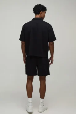 boohooMAN Ensemble Polo Oversize Ample À Manches Courtes En Jersey Interlock Et Short À Pinces<Homme Ensembles|Survêtements