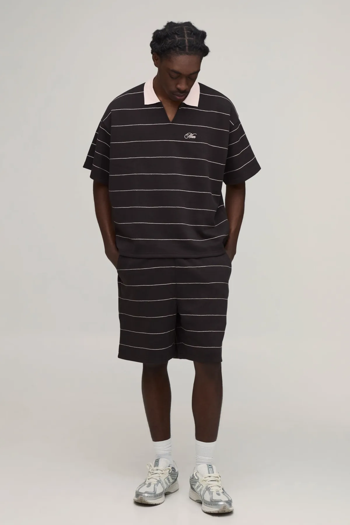 boohooMAN Ensemble Polo Piqué Rayé Ample Oversize & Short Décontracté<Homme Survêtements