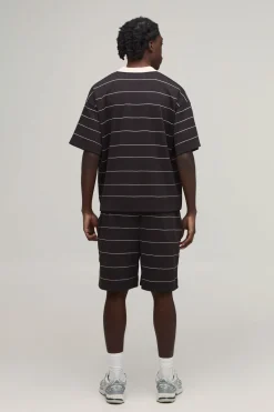 boohooMAN Ensemble Polo Piqué Rayé Ample Oversize & Short Décontracté<Homme Survêtements