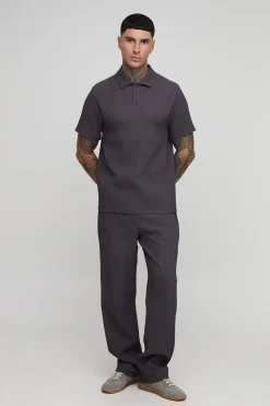 boohooMAN Ensemble polo à plis, coupe régulière pour personnes de grande taille, et pantalon fuselé<Homme Tout Afficher|Tenues De Soirée Tall
