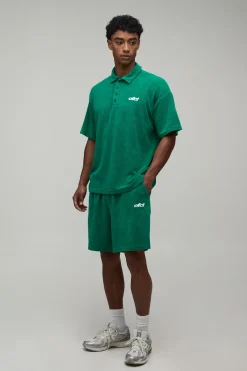 boohooMAN Ensemble Polo Éponge Oversize Et Short Ample<Homme Survêtements