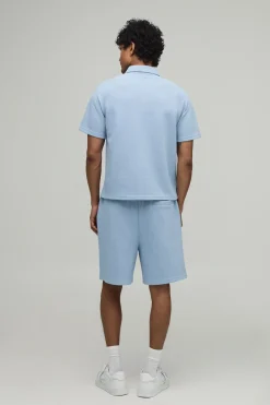 Ensemble Polo Raglan Jacquard Ondulé Ample Et Short À Détails Plissés