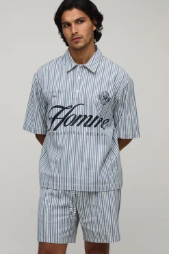 boohooMAN Ensemble Polo Rayé À Manches Courtes Oversize Et Short<Homme Ensembles|Tout Afficher
