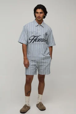 boohooMAN Ensemble Polo Rayé À Manches Courtes Oversize Et Short<Homme Ensembles|Tout Afficher