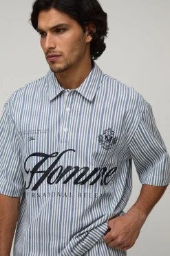 boohooMAN Ensemble Polo Rayé À Manches Courtes Oversize Et Short<Homme Ensembles|Tout Afficher