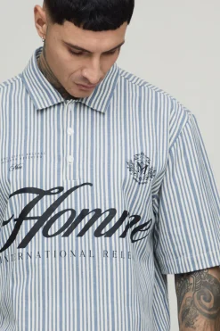 Ensemble Polo Rayé Surdimensionné À Manches Courtes Et Short Grande Taille