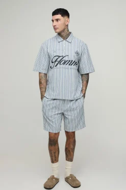 Ensemble Polo Rayé Surdimensionné À Manches Courtes Et Short Grande Taille