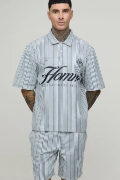 Ensemble Polo Rayé Surdimensionné À Manches Courtes Et Short Grande Taille