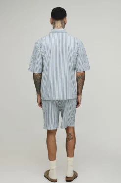 Ensemble Polo Rayé Surdimensionné À Manches Courtes Et Short Grande Taille