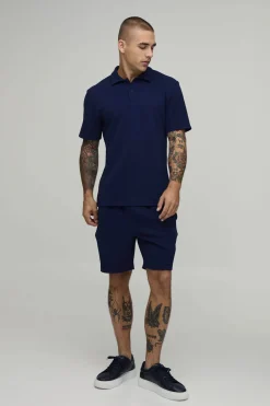 Ensemble Polo Slim À Chevrons En Jersey Manches Courtes Et Short