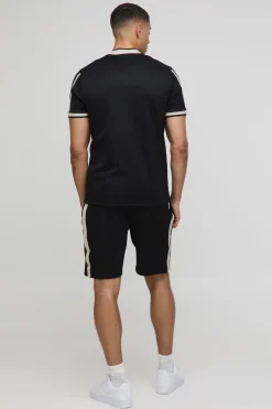 Ensemble polo slim fit en pique interlock à col bomber et short smart