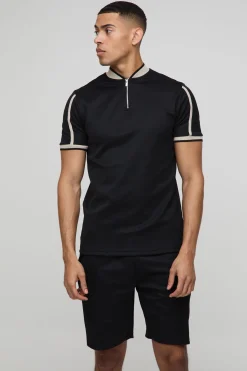 Ensemble polo slim fit en pique interlock à col bomber et short smart