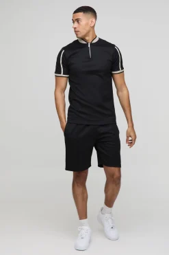 Ensemble polo slim fit en pique interlock à col bomber et short smart