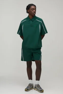 Ensemble Polo Surdimensionné En Nylon Avec Panneaux Réfléchissants Et Short Décontracté