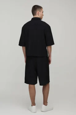 Ensemble Polo Texturé Ondulé Oversize Et Short Long Coupe Décontractée