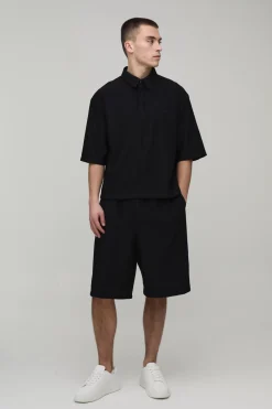 Ensemble Polo Texturé Ondulé Oversize Et Short Long Coupe Décontractée