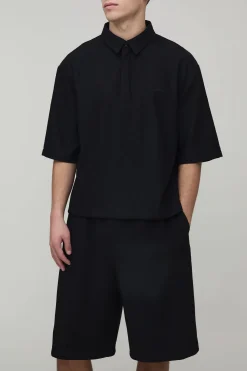 Ensemble Polo Texturé Ondulé Oversize Et Short Long Coupe Décontractée