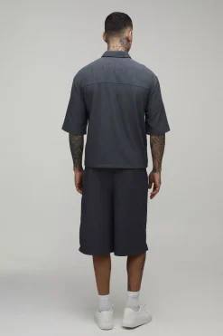 boohooMAN Ensemble Polo Texturé Ondulé Oversize Et Short Long Coupe Décontractée Pour Homme Grand<Homme Ensembles|Tout Afficher