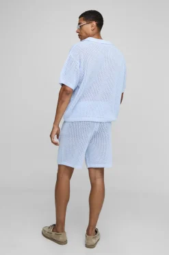 Ensemble Polo tricoté graphique intarsia surdimensionné et short décontracté