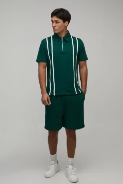 Ensemble Polo Zippé À Rayures Et Short En Jersey Coupe Regular