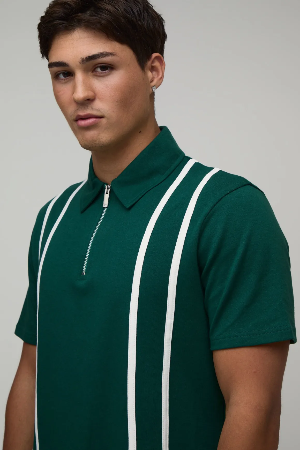 Ensemble Polo Zippé À Rayures Et Short En Jersey Coupe Regular