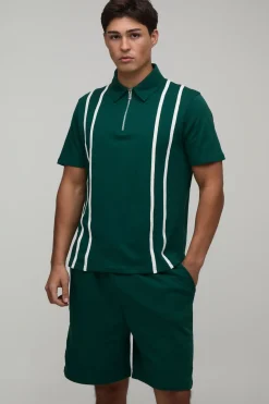 Ensemble Polo Zippé À Rayures Et Short En Jersey Coupe Regular
