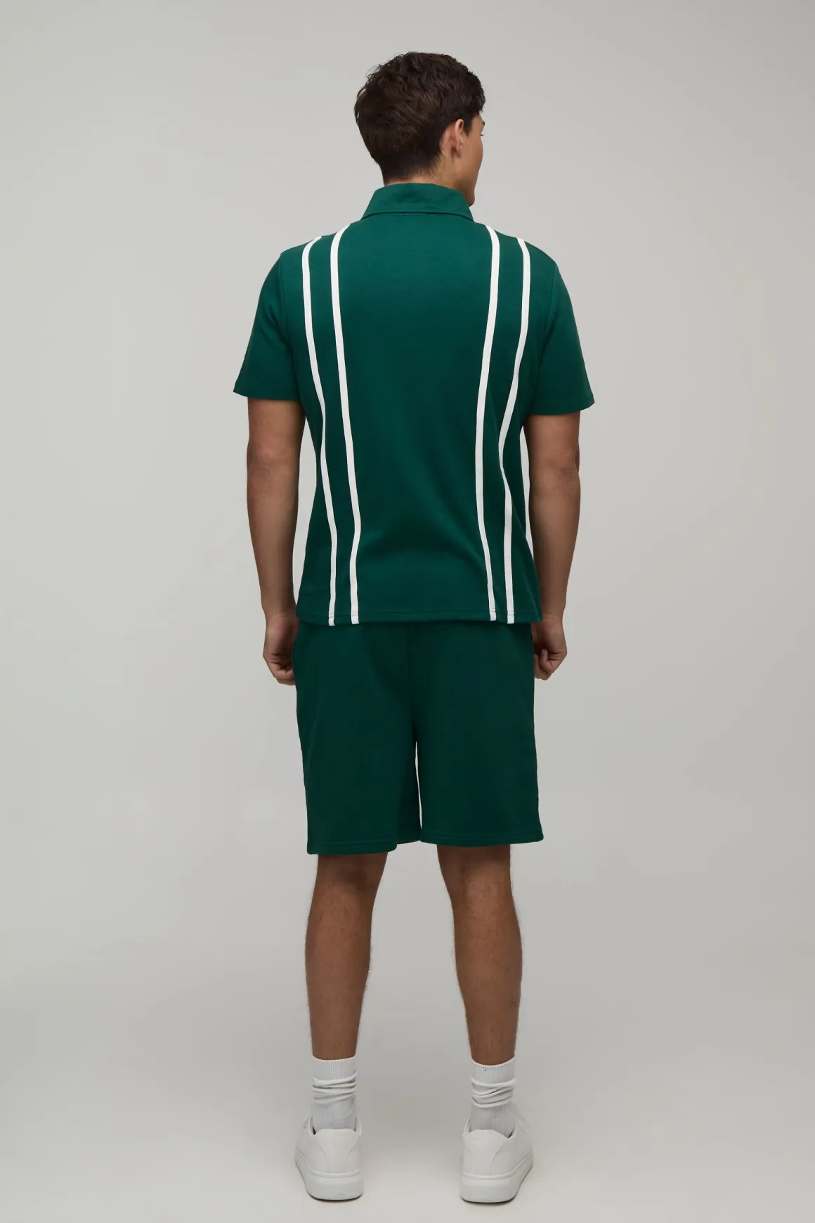 Ensemble Polo Zippé À Rayures Et Short En Jersey Coupe Regular