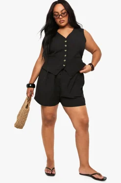 Ensemble pour grandes tailles : gilet et short effet lin
