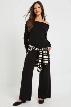 Ensemble pull Bardot tricoté épais et pantalon à jambe droite