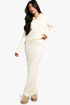 boohoo Ensemble pull à col en maille côtelée épaisse et jupe maxi<Femme Pulls Et Gilets|Toutes Les Mailles