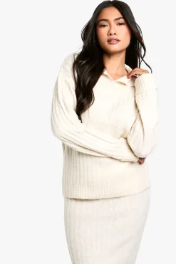 boohoo Ensemble pull à col en maille côtelée épaisse et jupe maxi<Femme Pulls Et Gilets|Toutes Les Mailles