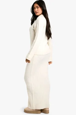 boohoo Ensemble pull à col en maille côtelée épaisse et jupe maxi<Femme Pulls Et Gilets|Toutes Les Mailles