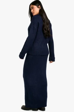 boohoo Ensemble pull et jupe maxi en maille côtelée douce avec détail de col<Femme Pulls Et Gilets|Toutes Les Mailles