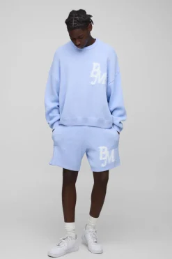 boohooMAN Ensemble pull et short tricotés BM Fluffy à coupe boxy<Homme Maille|Mailles