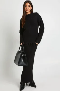 Ensemble pull oversize avec ourlet à pampilles et jupe en maille tricotée