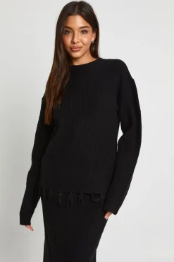 Ensemble pull oversize avec ourlet à pampilles et jupe en maille tricotée